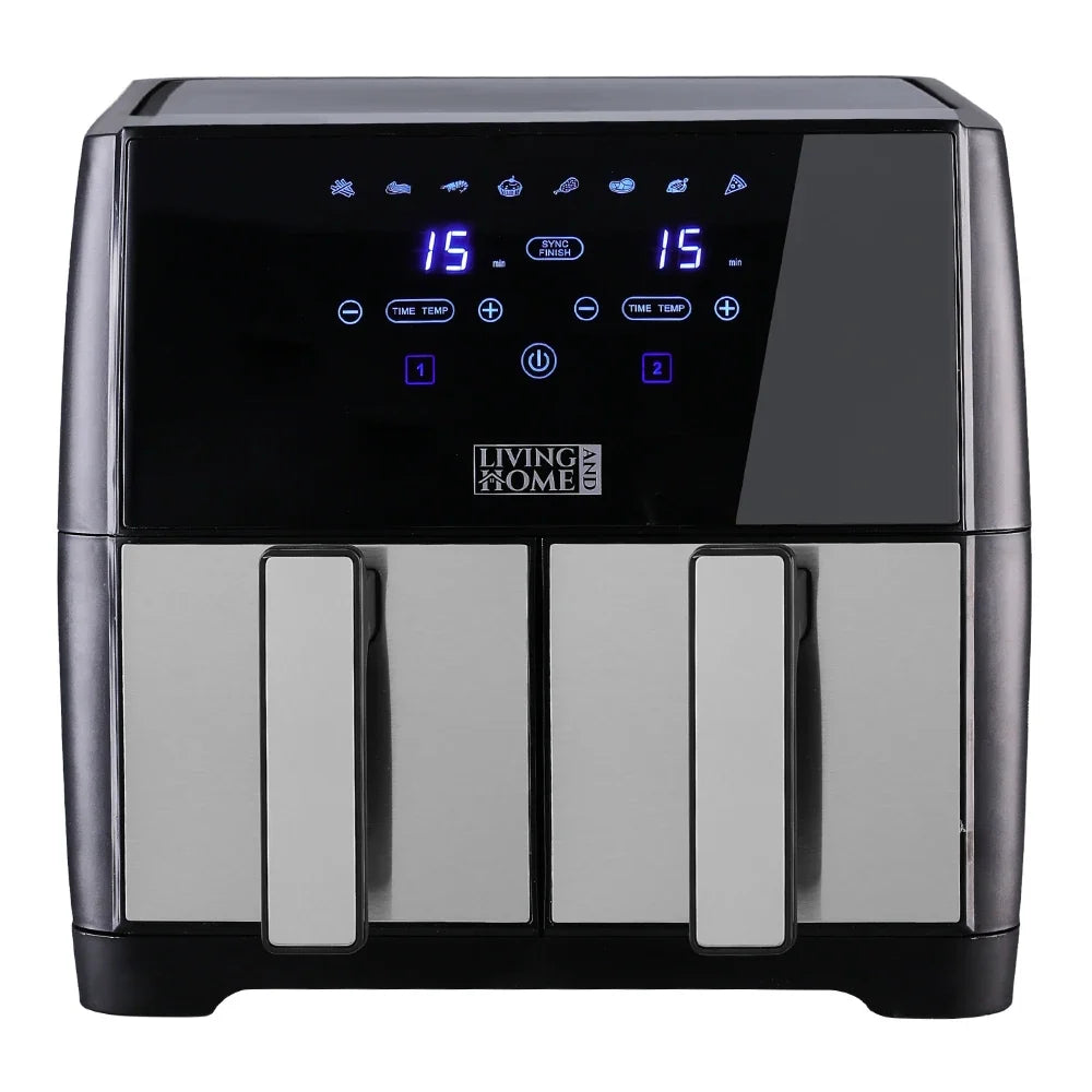 KOMORE 8L 1700W Touch Screen Dual Basket Air Fryer 80°C-200°C Adjustable Temperature & 30min Timer Setting &Automatic Shutoff