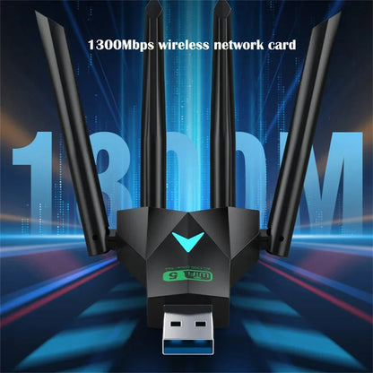 1300Mbps WiFi USB Adapter Dual Band 2.4G/5Ghz Wi-Fi Dongle USB3.0 High-Speed 802.11AC 4-Antennas Wireless Receiver Driver Free
