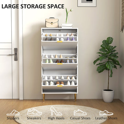 HOMCOM Narrow Shoe Cabinet with 3 Flip Drawers - White