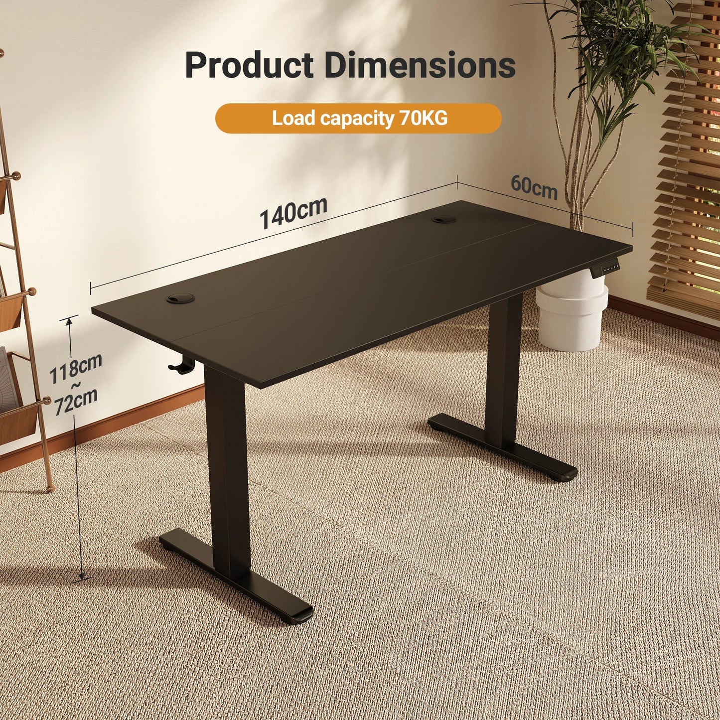 Standing Desk Adjustable Height, Electric Stand With Splice Board for Home Office Computer Workstation, Black