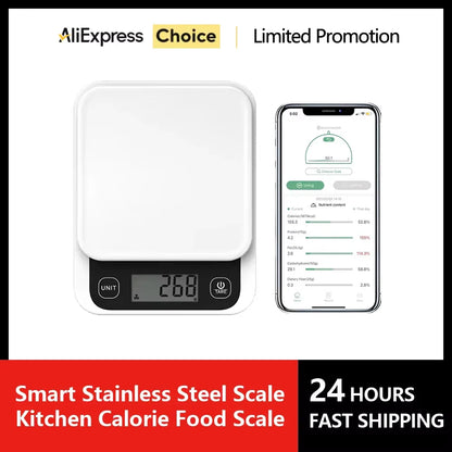 Smart Kitchen Scale Stainless Steel Food Calorie Protein Fat Carbs Nutritional Calculator 11LB/5kg Weight for Healthy Cooking