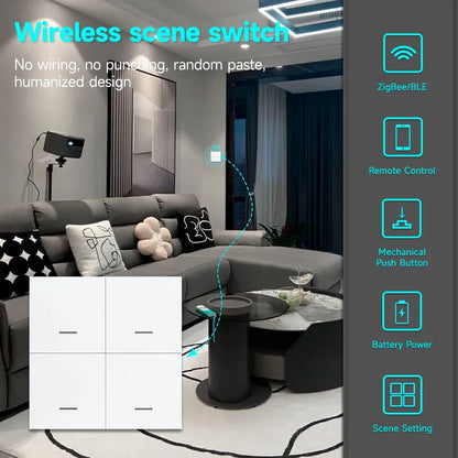 4/3/2/1Gang Tuya Zigbee 3.0 Smart Scene Button Switch Smart Home Wireless Push Remote Controller Battery Powered Devices Linkage