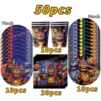 Five Nights Bear Birthday Party Decorations Plate Cup Backdrop Freddyed Balloon for Kids Party Favors FNAFs Event Supplies Gifts