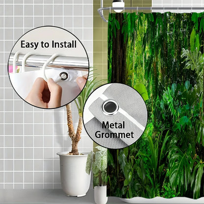Lush Tropical Jungle Bath Curtain - Vibrant Greenery & Exotic Plants,Waterproof Home Decor Adds Nature's Beauty to Your Bathroom