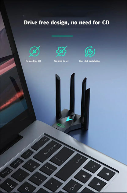 1300Mbps WiFi USB Adapter Dual Band 2.4G/5Ghz Wi-Fi Dongle USB3.0 High-Speed 802.11AC 4-Antennas Wireless Receiver Driver Free