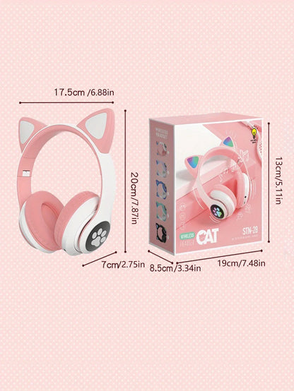 New Cute Cat Wireless Headphones RGB Cute Cat Ears Headset With Microphone Noise Cancelling Kid Stereo Music Children's Gifts