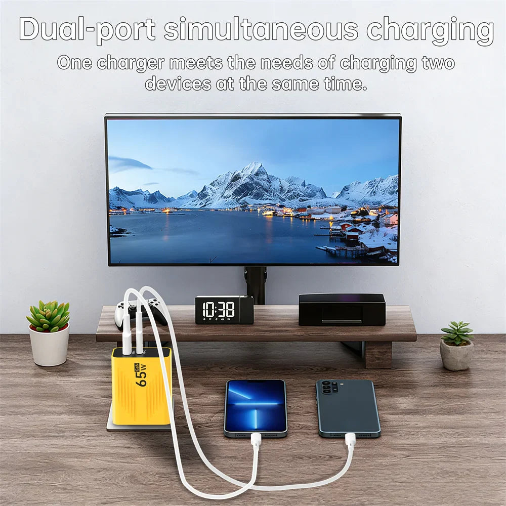 65W GaN USB C Fast Charger PD QC 3.0 Travel Wall Adapter with UK US EU Plug for iPhone Samsung Xiaomi Huawei Mobile Phone