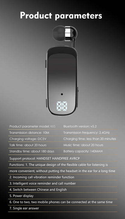 K65 20 Hours Work Time Mini Wireless Bluetooth Headset handsfree Call Remind Vibration Sport Clip Driver Earphone F920 K55 F580