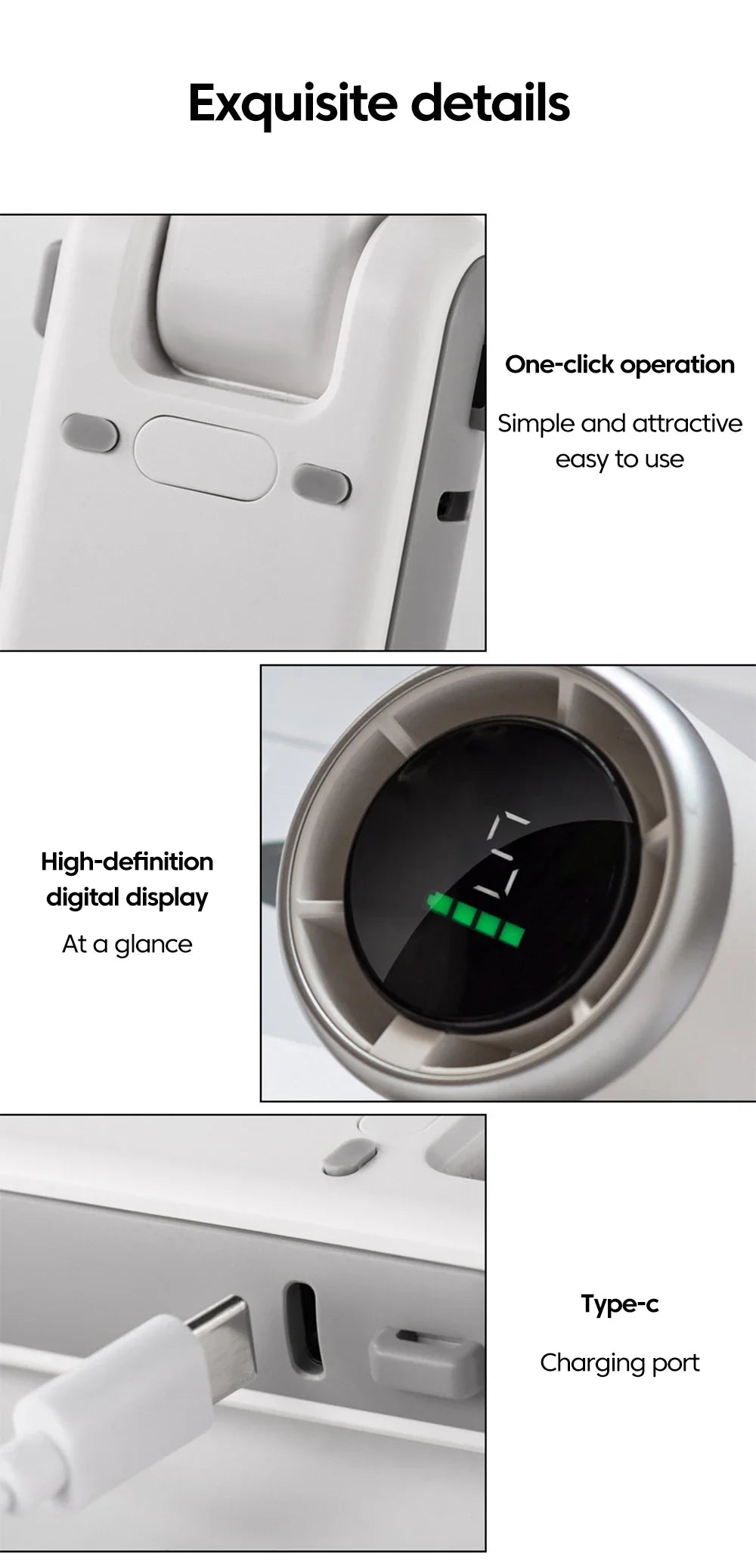 Handheld Folding Fan Type-C Charge Ports Portable Desktop 5level Wind Speed Adjustment Digital Display Electric Fan With Lanyard