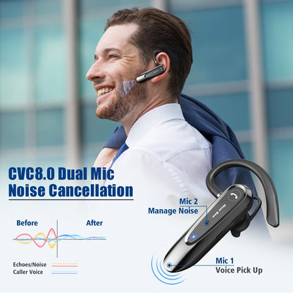 New Bee B45 Bluetooth Headset Wireless Earpiece for Driving Earphone with Dual Mic Earbuds CVC8.0 Noise Reduction Headphones