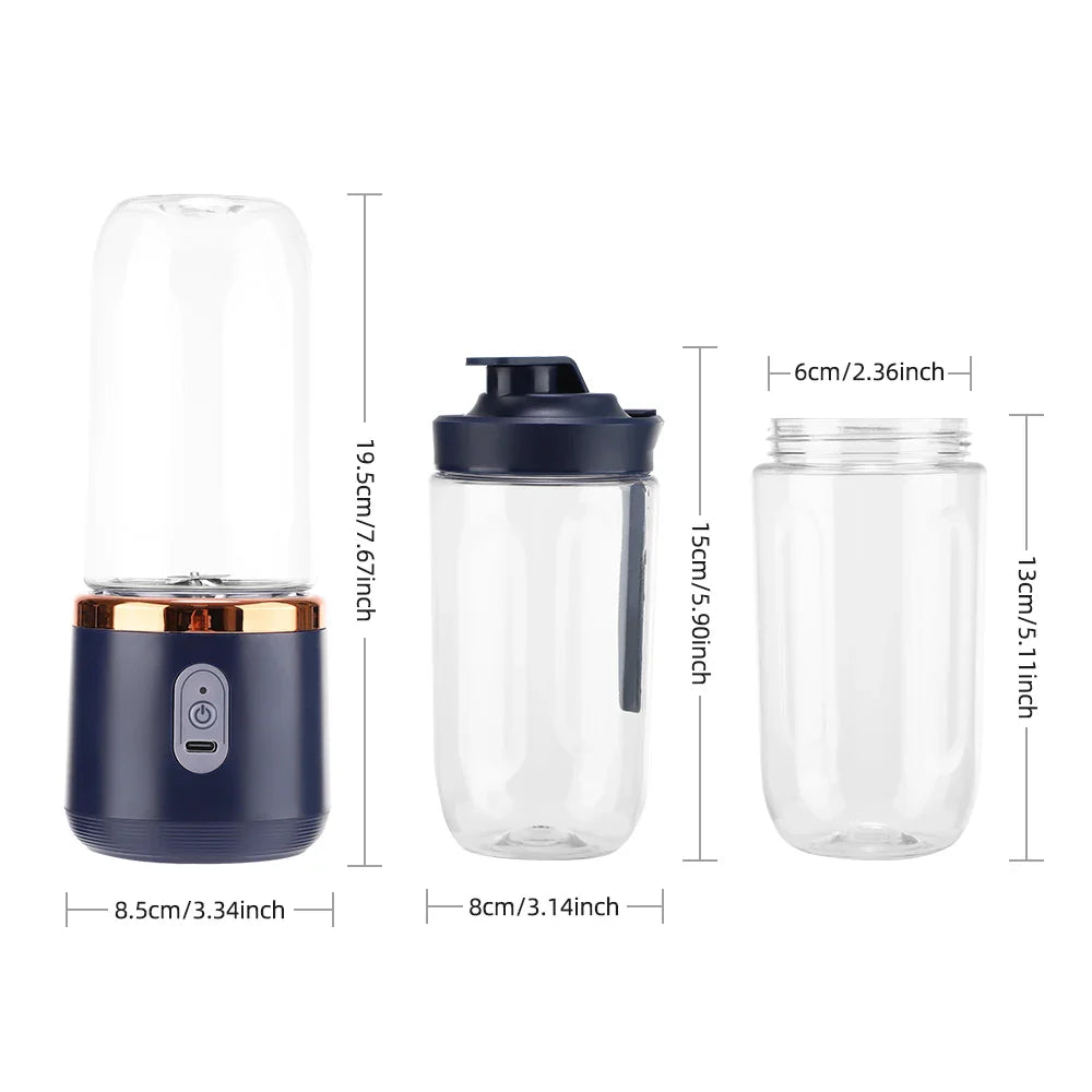 6 Blades Electric Juicer Cup with 2 Cups For Travel Portable Juicer Mixer Usb Charge Fresh Fruit Juice Personal Blender Smoothie