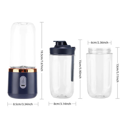 6 Blades Electric Juicer Cup with 2 Cups For Travel Portable Juicer Mixer Usb Charge Fresh Fruit Juice Personal Blender Smoothie