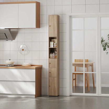BonChoice Tall&Slim Bathroom Cabinet with 4 Doors&2 Open Shelves, Slim Bathroom Storage Cabinet Unit Narrow Cupboard