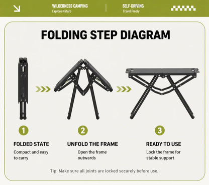 Green Portable Foldable Camping Table, Hollow Edge Hangable Design, Lightweight Durable Table for Picnic Beach Outdoor Travel
