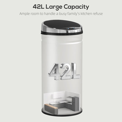 HOMCOM 42L Stainless Steel Sensor Bin - Silver Tone