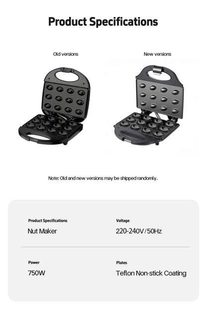 Electric Walnut Cake Waffle Maker With Nuts 12 Holes Cooking Kitchen Biscuits Making for Baking Business Nuts Waffle
