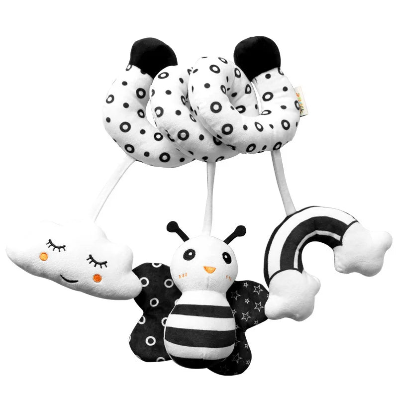 Newborns Spiral Hanging Activity Stroller Toy Baby Carseat Toy Black & White Lion Koala Rattle  for Crib Mobile Sensory Toy Gift