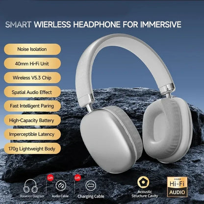 Fabric Headband Over-Ear Headphones Wireless Stereo HiFi Headset Adjustable Metal Rod Outdoor Music Noise Cancelling Earphones