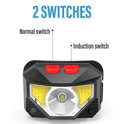 1-3PCS Rechargeable LED Headlamp Sensor Headlight With COB and LED Beads 8 Lighting Modes White and Red Light Fishing Light