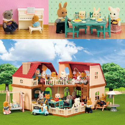 Family Dollhouse Furniture Playset Cabin Doll House DIY Cottage Pretend Play Kitchen Dollhouses Rabbit Dolls Birthdays Gifts