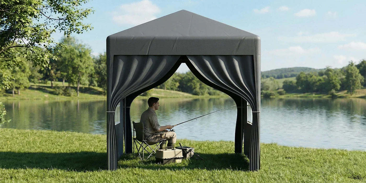 LOEFME 2x2M Pop Up Gazebo Waterproof Windproof Portable Outdoor Canopy Sun Shelter Removable 4 Sides Cloths Garden Camping Tent