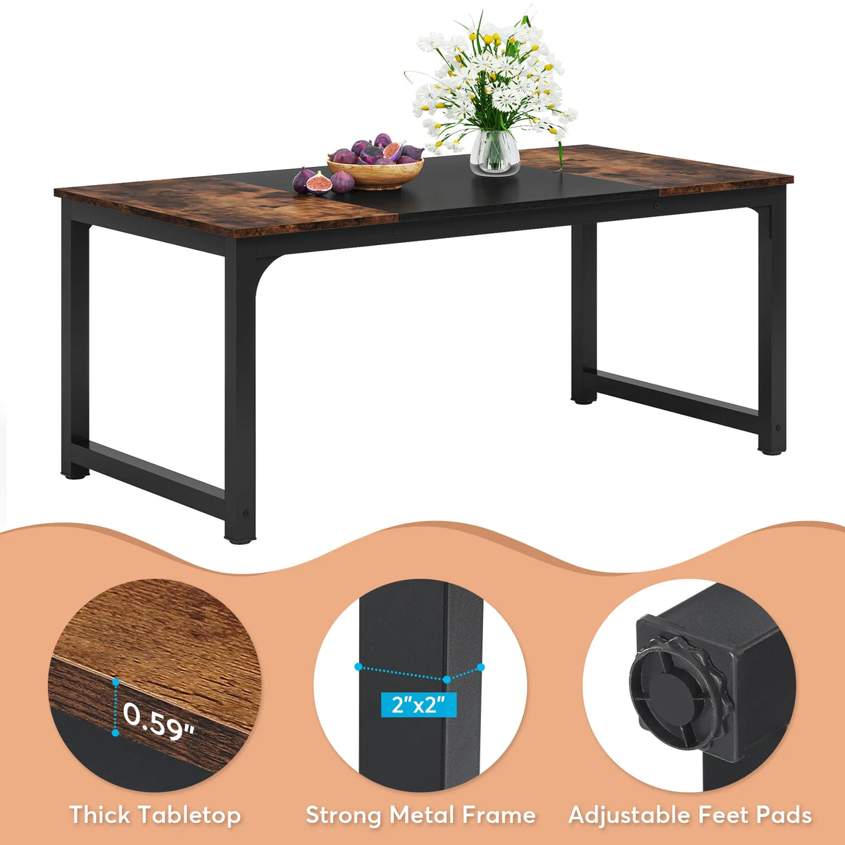 Tribesigns 63"x31.5" Dining Table, Industrial Kitchen Table for 6-8 Person, Rectangular Dinner Table for Dining Room Kitchen