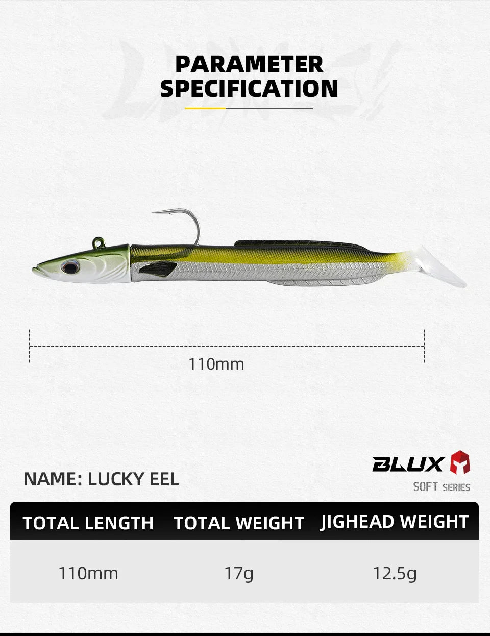 BLUX Happy Sandeel 11cm 17g Soft Live Eel Fishing Lure Paddle Tail Jig Head Hook Vinyls Vibration Artificial Bait Saltwater Gear
