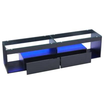 High Gloss TV Stand with 2 Drawers,glass tabletop,TV Cabinet Storage Sideboard with LED lights,open storage,Holds TVs up to 80"