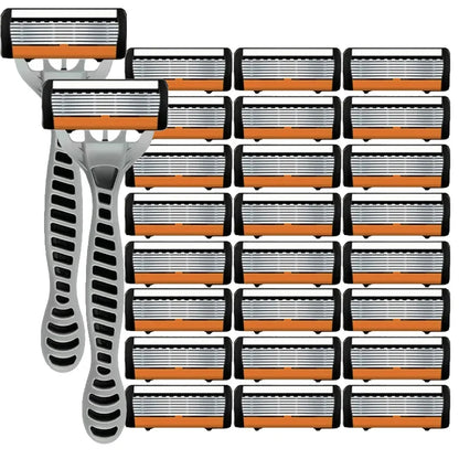 Men's manual razor safety razor 6-layer stainless steel hair removal knife, replaceable razor head, razor tools.