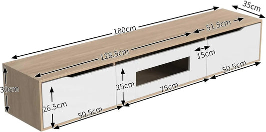 TV Cabinet High Gloss TV Cabinet Color Matching High Gloss White and Wood with Color Changing LED Light (White)