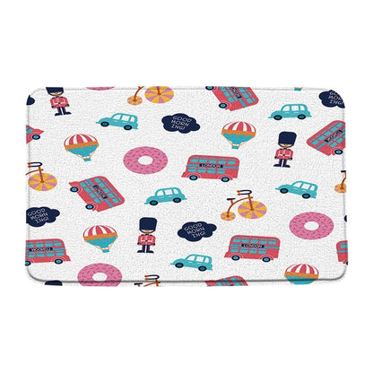 Cartoon Car Bathroom Decor Set Teens Transportation Car Shower Curtain for Kid Boy Girl Truck Bus Taxi Bath Mat Rug Toilet Cover