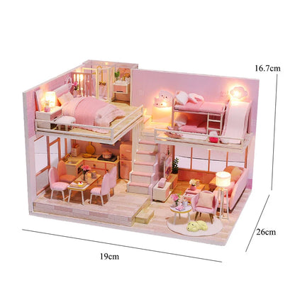 DIY Wooden Doll House Handmade Duplex Apartment Production 3D Puzzle Assembly Building Duplex Apartment Model Toy Children Gifts