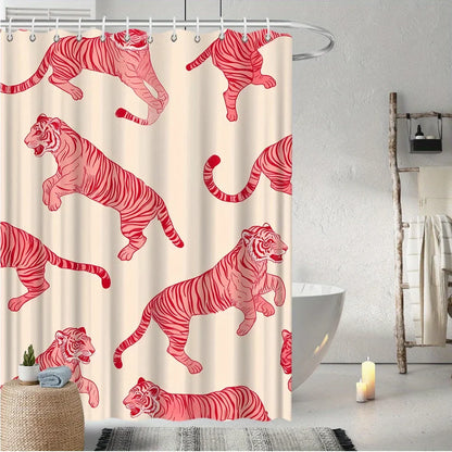 VIKAMA Fashion Pink Tiger Shower Curtain, Bathroom Waterproof and Mold-Resistant Curtain, Room Divider Curtain, Home Decoration