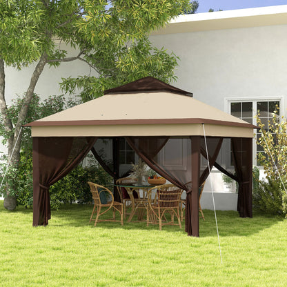 Outsunny 3 x 3(m) Pop Up Gazebo with Netting and Carrying Bag, Party Tent Instant Event Shelter, Height and UV-Resistant,, Beige