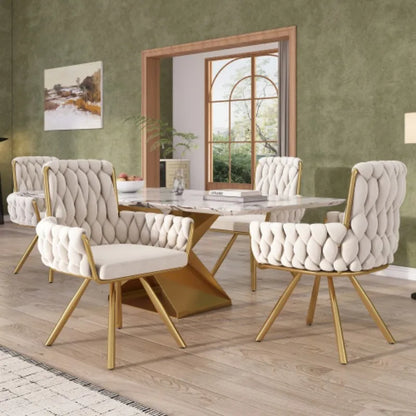 Set of 2/4/6,velvet dining chair,Armchair,single luxurious Leisure swivel chair with four metal support legs,beige