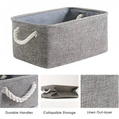 Folding Linen Fabric Storage Basket Multi-functional Sundries Storage Bag with Handle Organizer Box for Underwear Sock Baby Toys