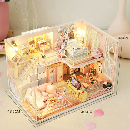 DIY Wooden Doll House Handmade Duplex Apartment Production 3D Puzzle Assembly Building Duplex Apartment Model Toy Children Gifts