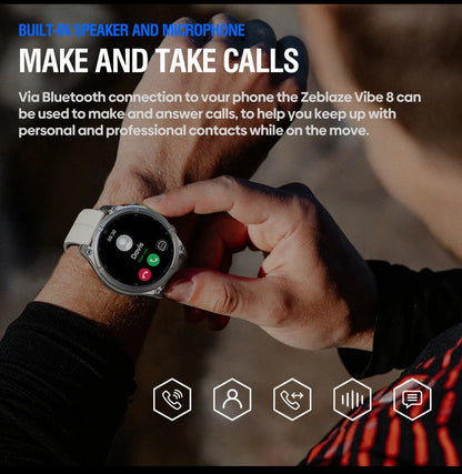 NEW 2025 Zeblaze VIBE 8 Voice Calling 1.43" AMOLED Display Smart Watch Built-in Flashlight Heart Rate Blood Pressure Smart Watch
