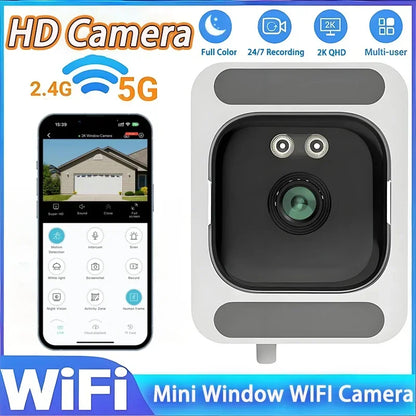 WiFi Window Camera 2.4/5GHz 3MP Full Color Night Vision Indoor Security Camera Replaces Outdoor Cam Through Window Surveillance