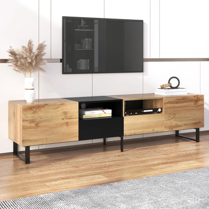 PINGGO Modern Minimalist TV Cabinet Large Capacity Storage Cabinet With Doors And Drawers Wood Grain Design TV Media Console