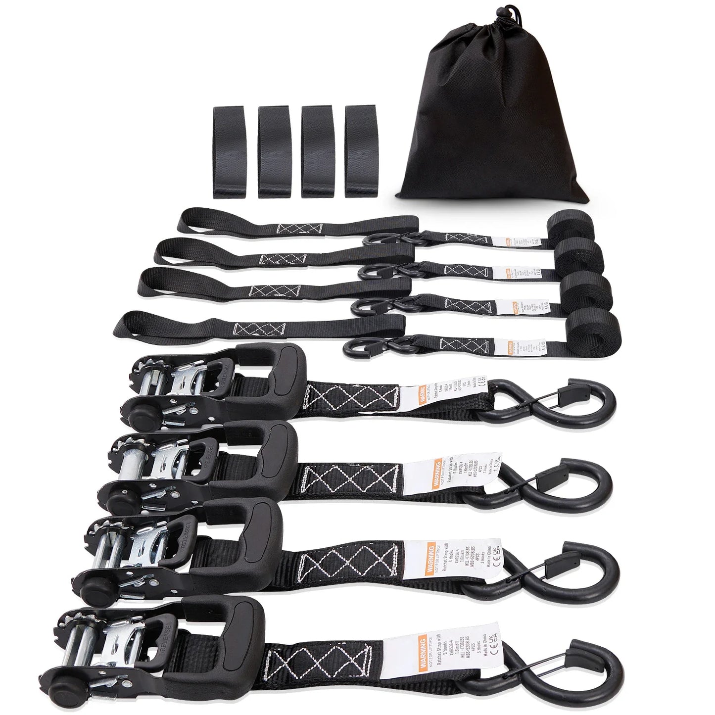 SucceBuy 4pcs Trailer Ratchet Tie Down Straps with Padded Handles Hook Brake Binding Belt for Moving Securing Cargo Motorcycle