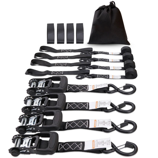 SucceBuy 4pcs Trailer Ratchet Tie Down Straps with Padded Handles Hook Brake Binding Belt for Moving Securing Cargo Motorcycle