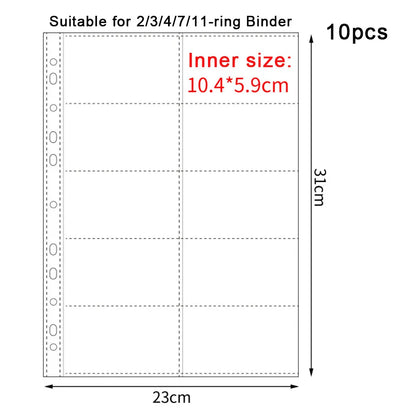 A4 Clear 10 Pcs Photo Album Refill Pages File Protector 4/11 Holes 6×4 8×10 4/11 Ring Binder Photocards Postcard Card Notebook