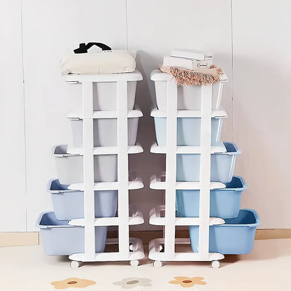 6/5 Tier Drawer Storage Cabinet Stackable Dustproof Storage Organizer with Wheels Floor-standing Storage Box Office Supplies