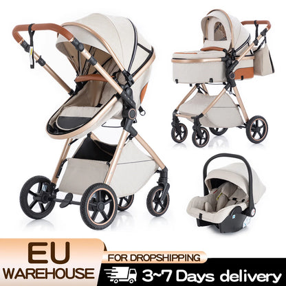 Luxury Baby Stroller 3 in1 Portable Baby Carriage Folding Prams High Landscape Car for Newborn Baby Adjustable Handle travel