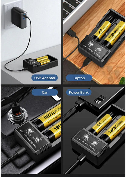 USB LCD Battery Smart Charger 1 / 2 Slots Dual For 18650 3.7V Rechargeable Lithium Battery For 1.2V NI-MH AA / AAA Battery