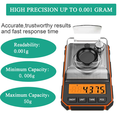 Brifit Electronic Digital Scale 0.001g/50gMini Scale Precision Professional Pocket Scale Milligram with 50g Calibration Weights