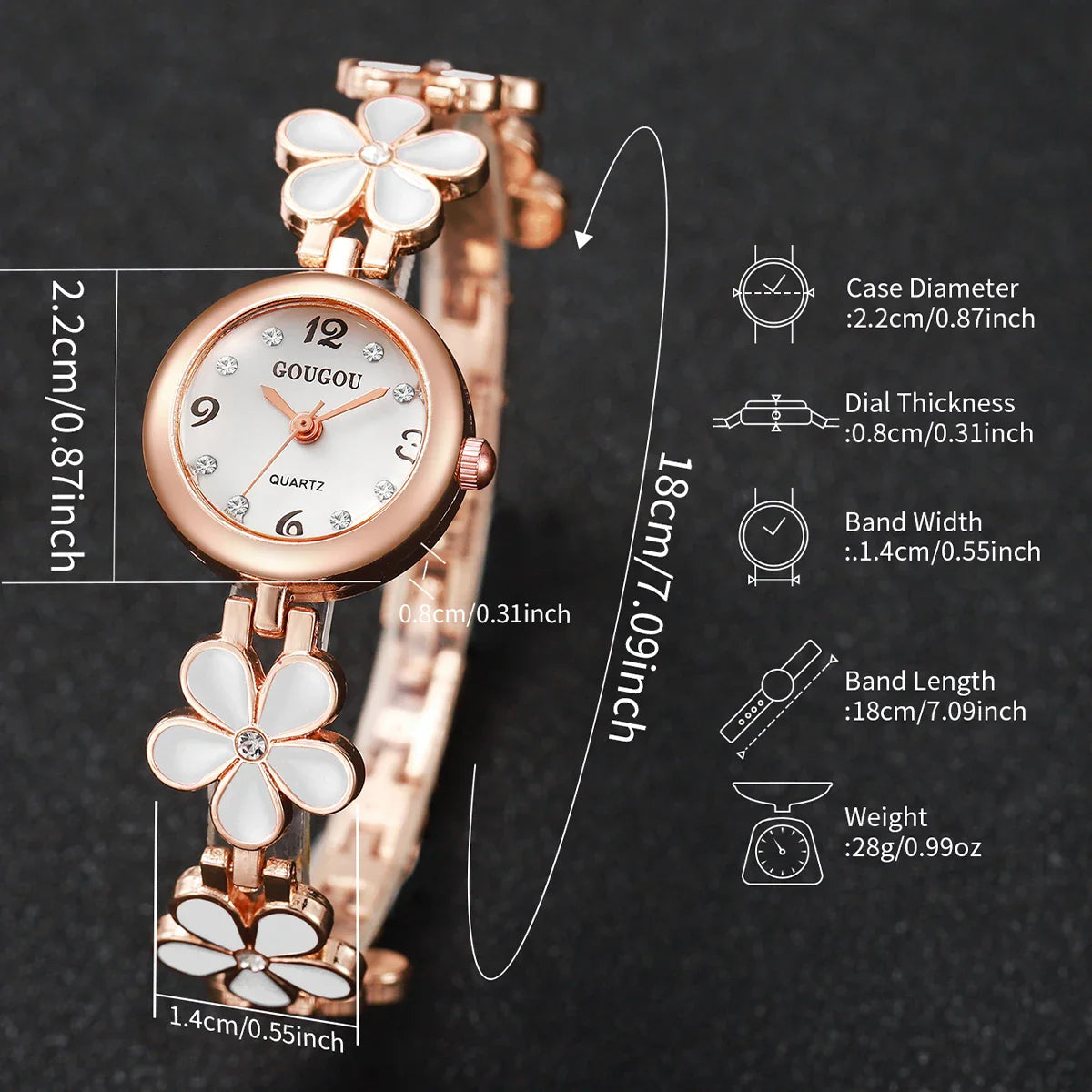 Fashion Flower Bracelet Strap Women Watches Ladies Diamond Arabic Numeral Dial Wristwatches Reloj Mujer（Without Box）