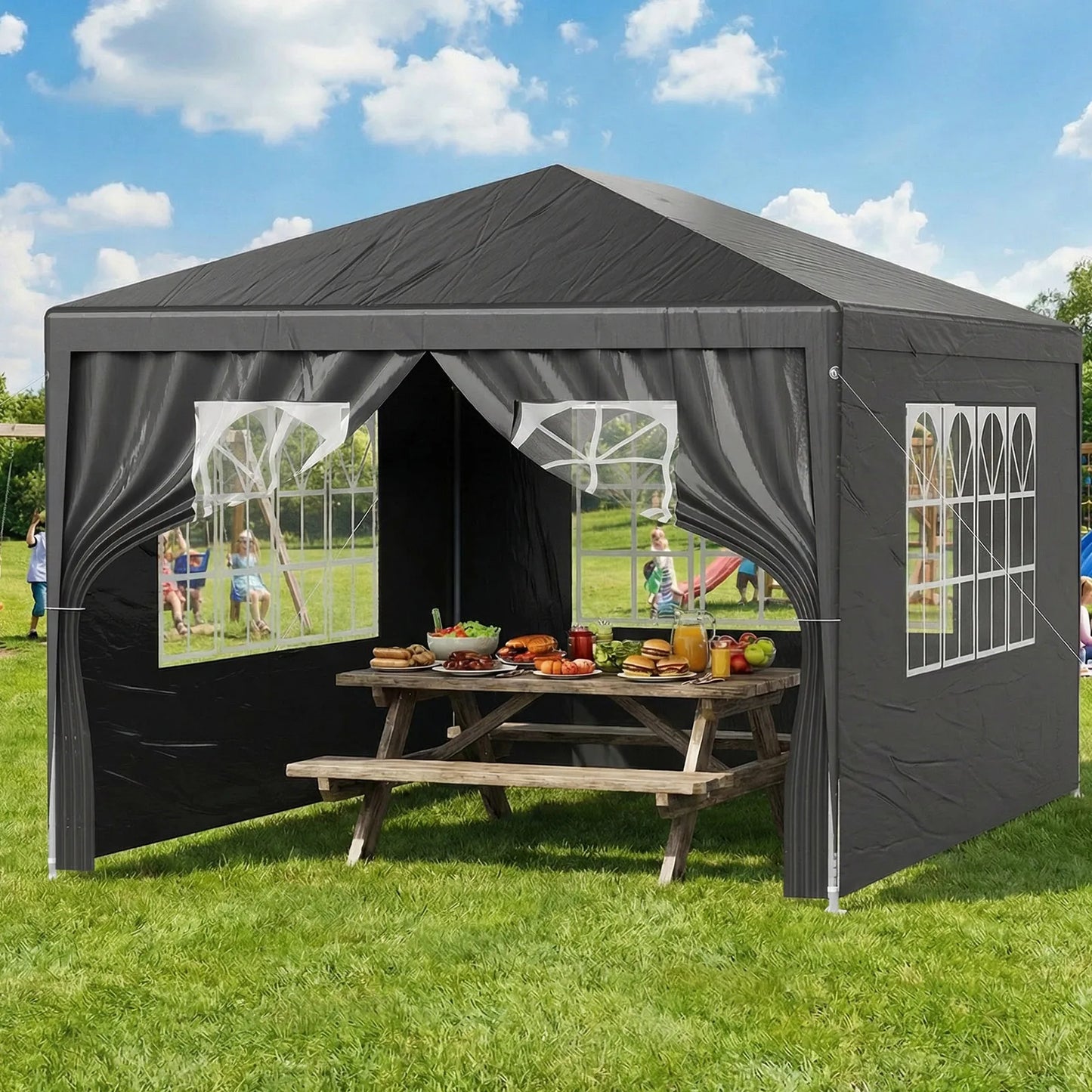 LOEFME 3x4M 3x3M Gazebo Canopy Tent Waterproof Windproof UV Sun Shelter with Removable 4 Sidewalls Outdoor Garden Camping Awning