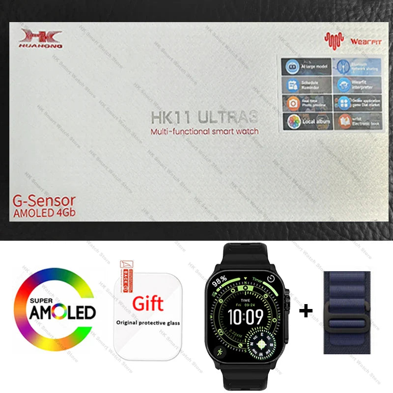 2026 New HK 11 ULTRA 3 Max Smartwatch 49mm AMOLED 4G ROM AI Robot Bluetooth Network Call Clock NFC Compass Smart Watch Men Women